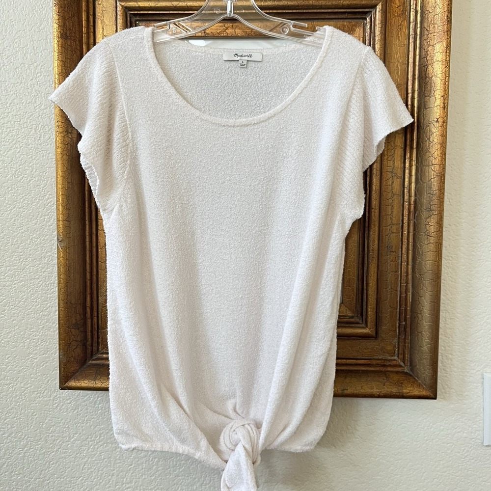Madewell Stretch Terry Tie Front Sweater Shirt Top Large Flutter Sleeve